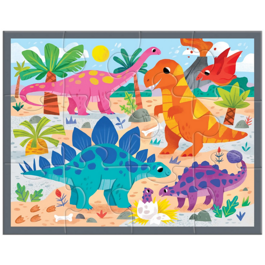 MUDPUPPY POUCH PUZZLE 12 PC MIGHTY DINOSAURS
