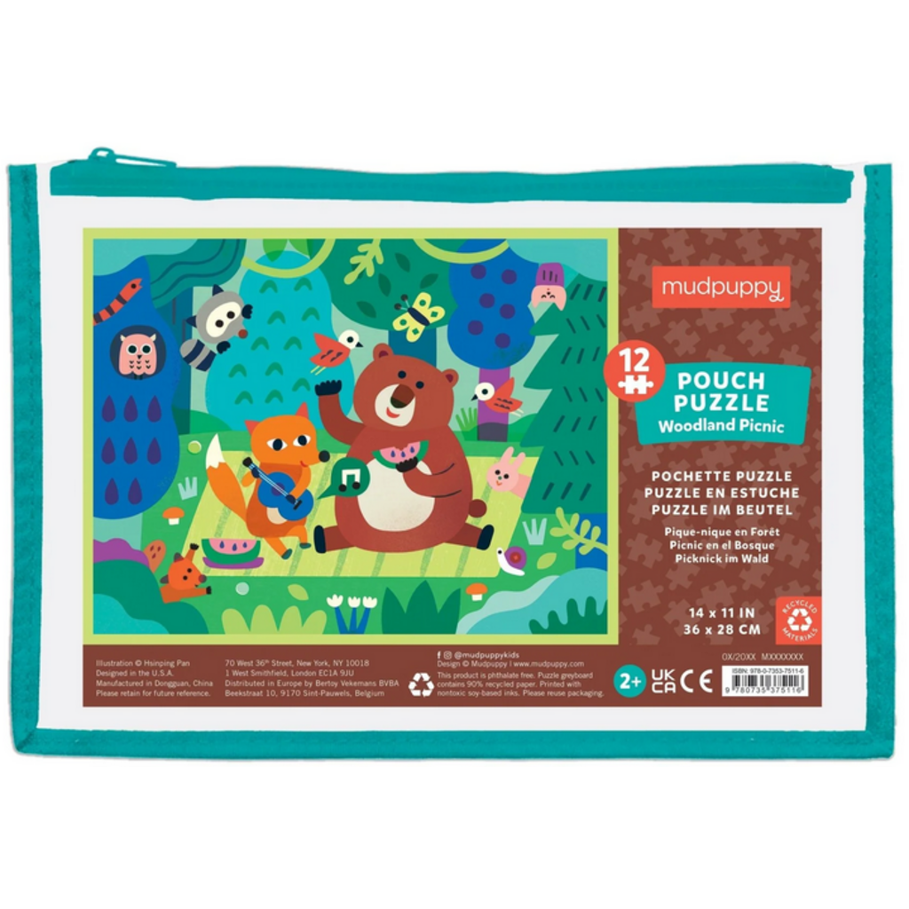 MUDPUPPY POUCH PUZZLE 12 PC WOODLAND PICNIC