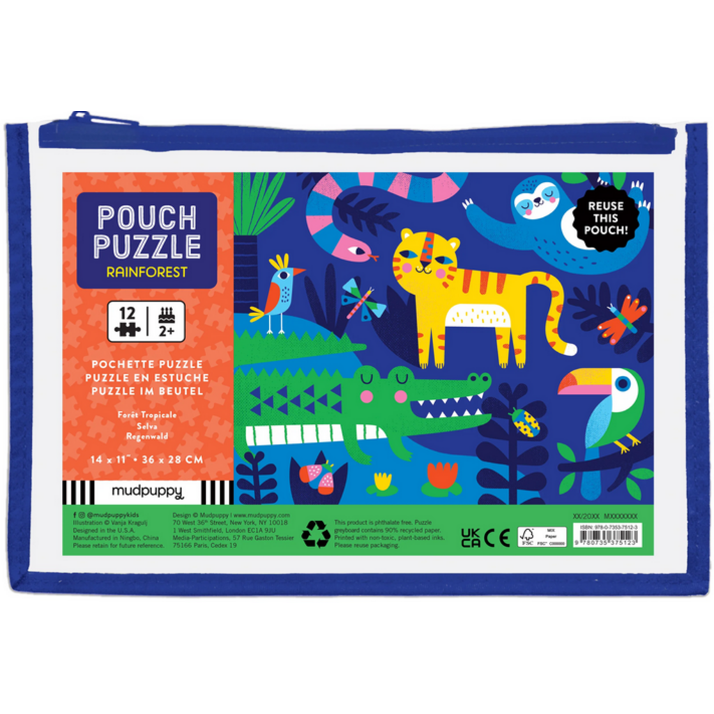 MUDPUPPY POUCH PUZZLE 12 PC RAINFOREST