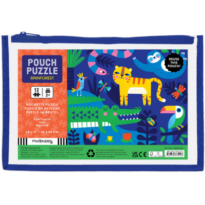 MUDPUPPY POUCH PUZZLE 12 PC RAINFOREST