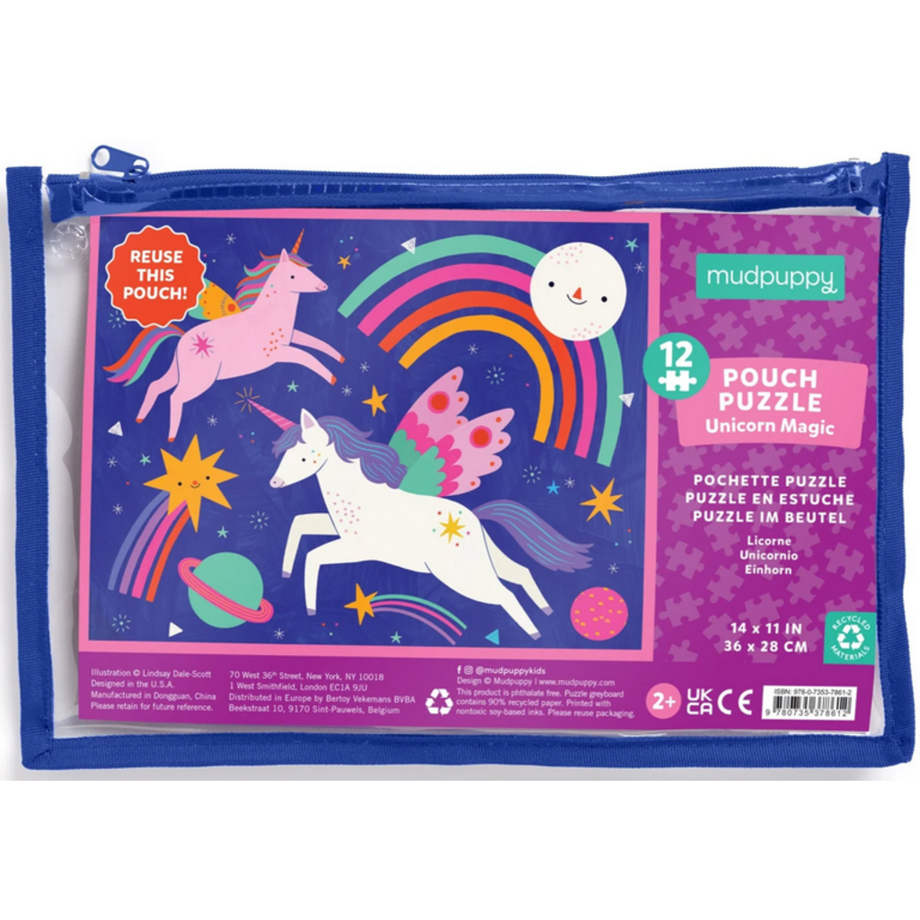 MUDPUPPY POUCH PUZZLE 12 PC UNICORN MAGIC