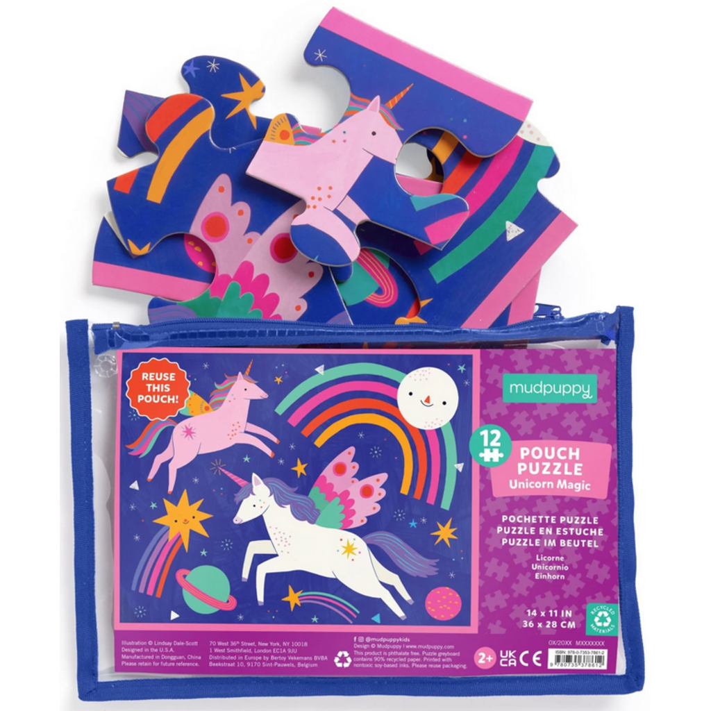 MUDPUPPY POUCH PUZZLE 12 PC UNICORN MAGIC