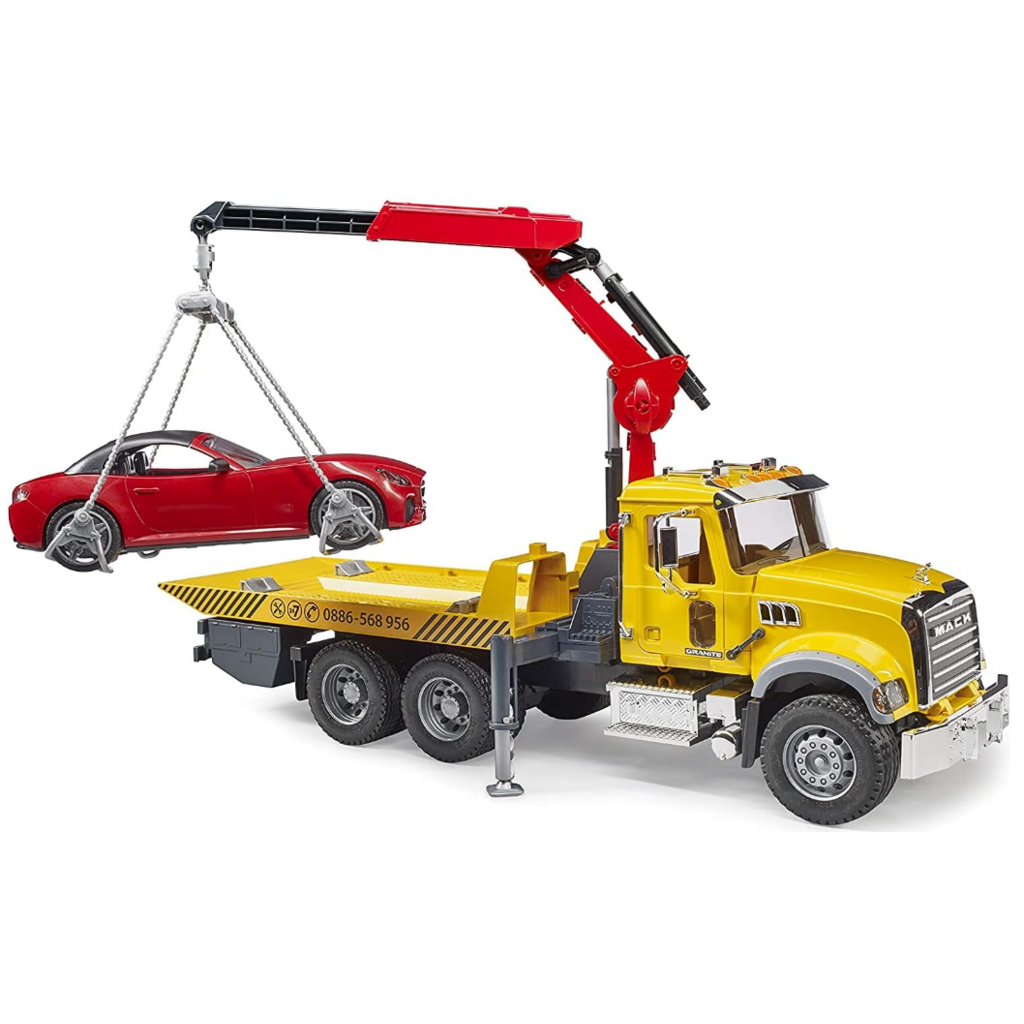 BRUDER TOYS AMERICA MACK GRANITE TOW TRUCK WITH ROADSTER