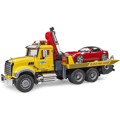 BRUDER TOYS AMERICA MACK GRANITE TOW TRUCK WITH ROADSTER