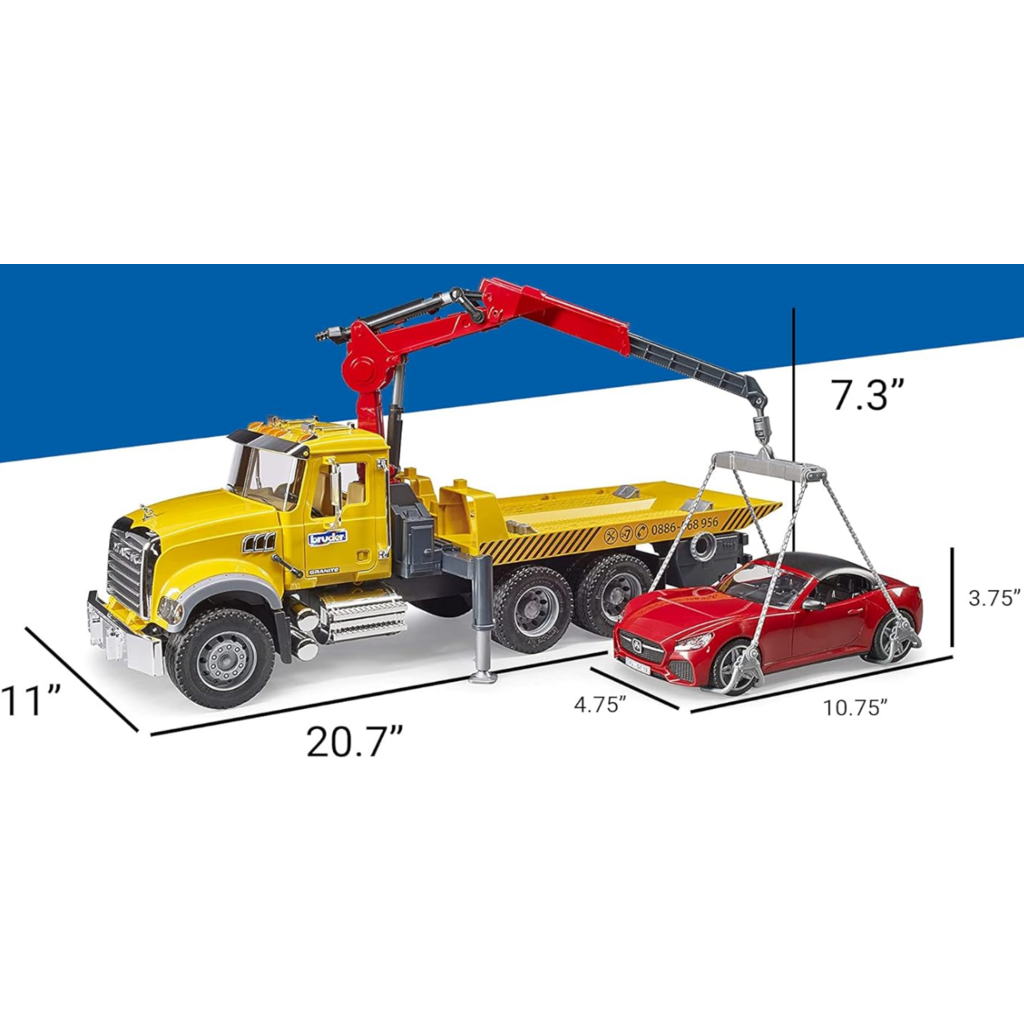 BRUDER TOYS AMERICA MACK GRANITE TOW TRUCK WITH ROADSTER