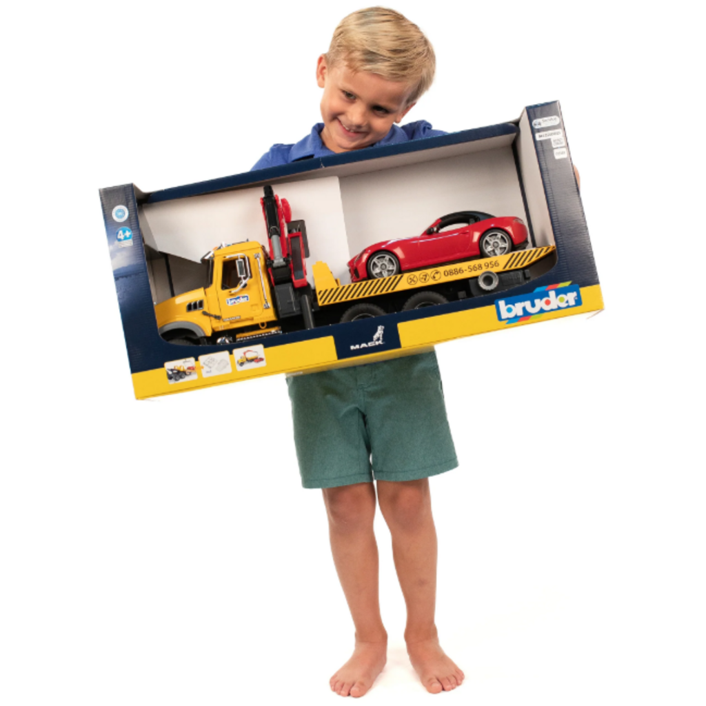 BRUDER TOYS AMERICA MACK GRANITE TOW TRUCK WITH ROADSTER