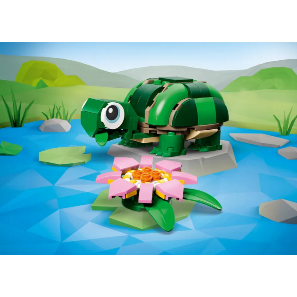 LEGO TURTLE WITH A WATER LILY FLOWER