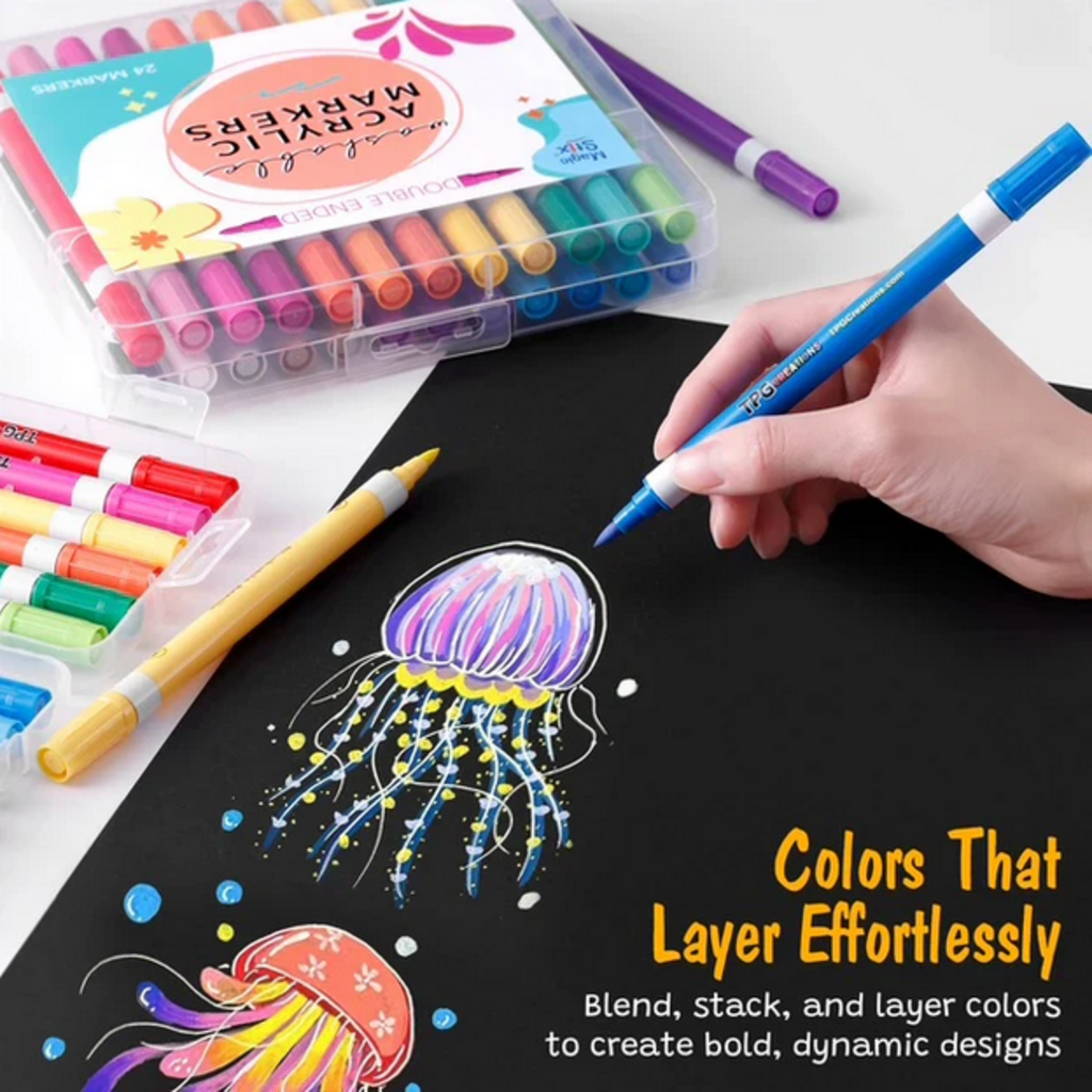 PENCIL GRIP COMPANY MAGIC STIX DOUBLE-ENDED WASHABLE ACRYLIC MARKERS