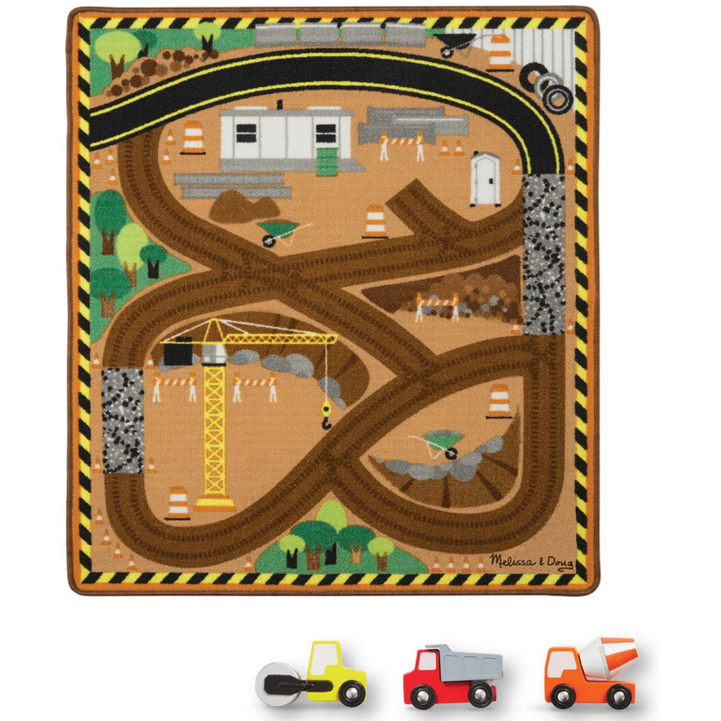 MELISSA AND DOUG ROUND THE CONSTRUCTION ZONE WORK SITE RUG & VEHICLE SET