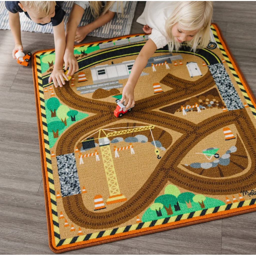 MELISSA AND DOUG ROUND THE CONSTRUCTION ZONE WORK SITE RUG & VEHICLE SET