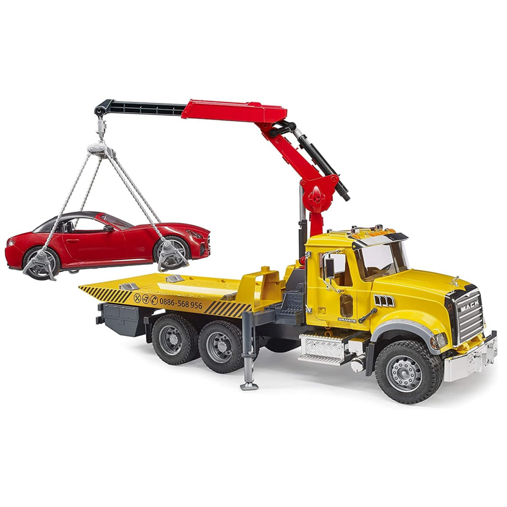 BRUDER TOYS AMERICA MACK GRANITE TOW TRUCK WITH ROADSTER