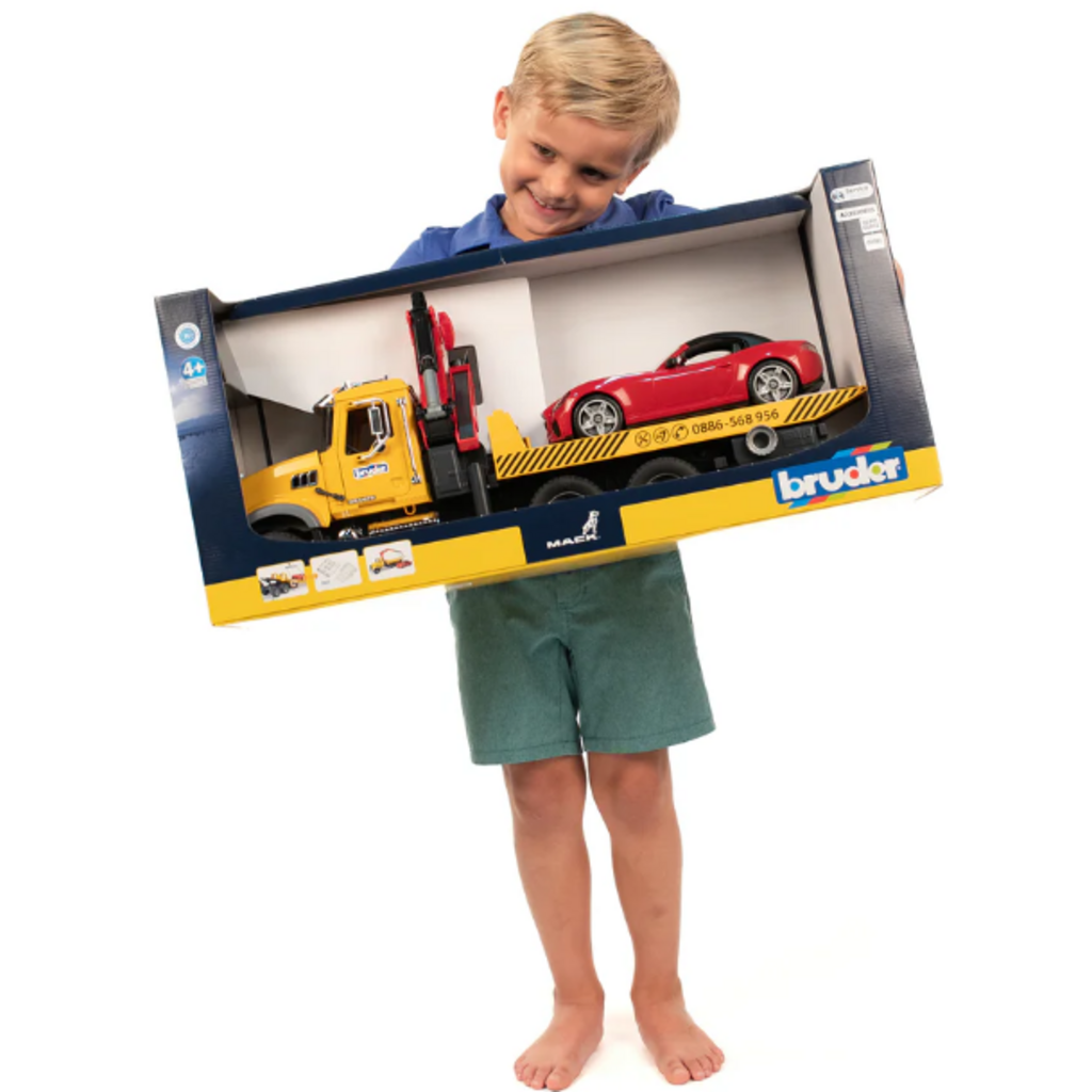 BRUDER TOYS AMERICA MACK GRANITE TOW TRUCK WITH ROADSTER