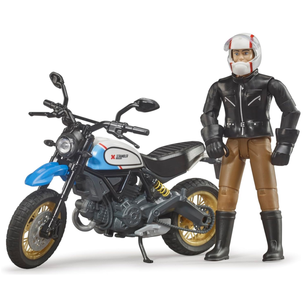 BRUDER TOYS AMERICA DUCATI SCRAMBLER DESERT SLED MOTORCYCLE WITH RIDER