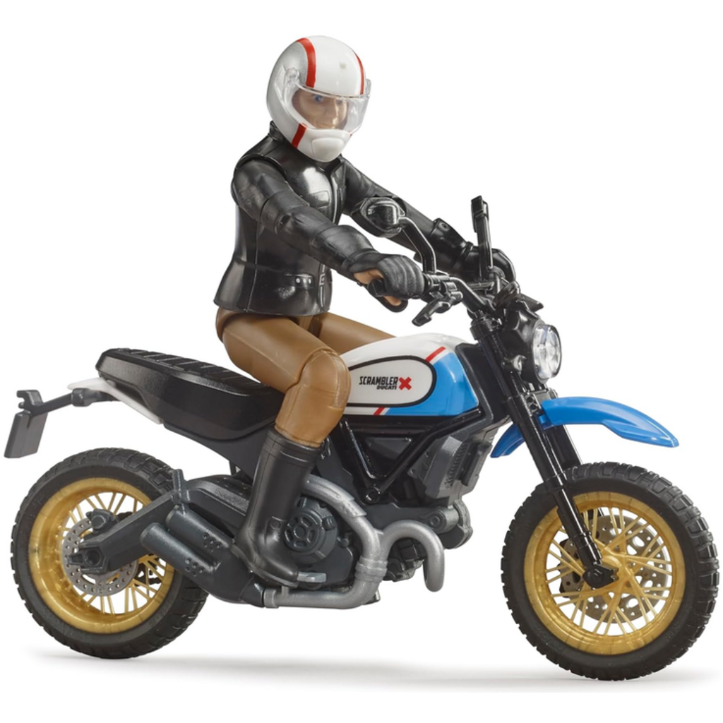 BRUDER TOYS AMERICA DUCATI SCRAMBLER DESERT SLED MOTORCYCLE WITH RIDER