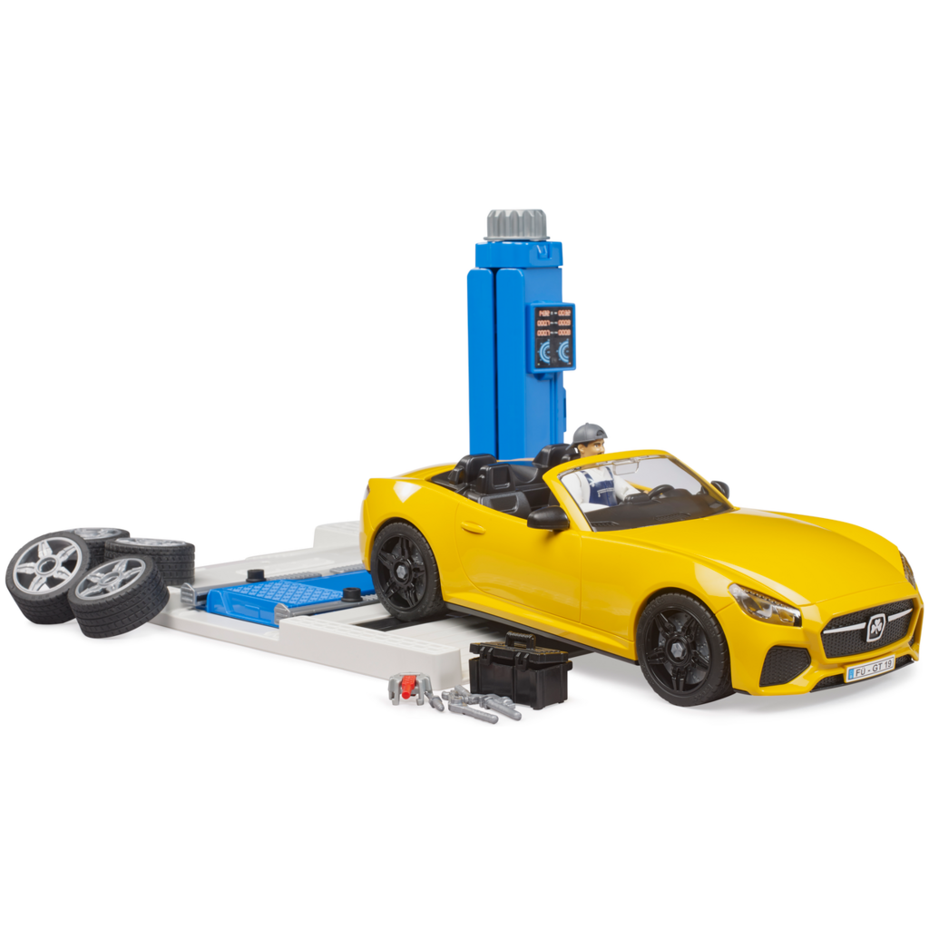 BRUDER TOYS AMERICA CAR SERVICE CENTER WITH ROADSTER BRUDER