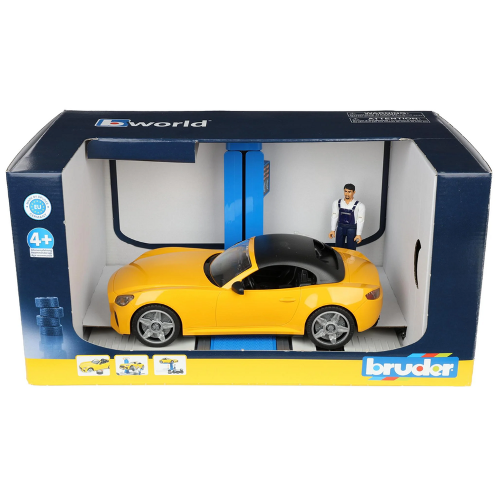 BRUDER TOYS AMERICA CAR SERVICE CENTER WITH ROADSTER BRUDER