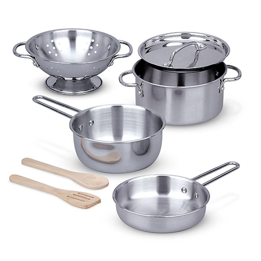 MELISSA AND DOUG STAINLESS STEEL POTS & PANS COOKWARE