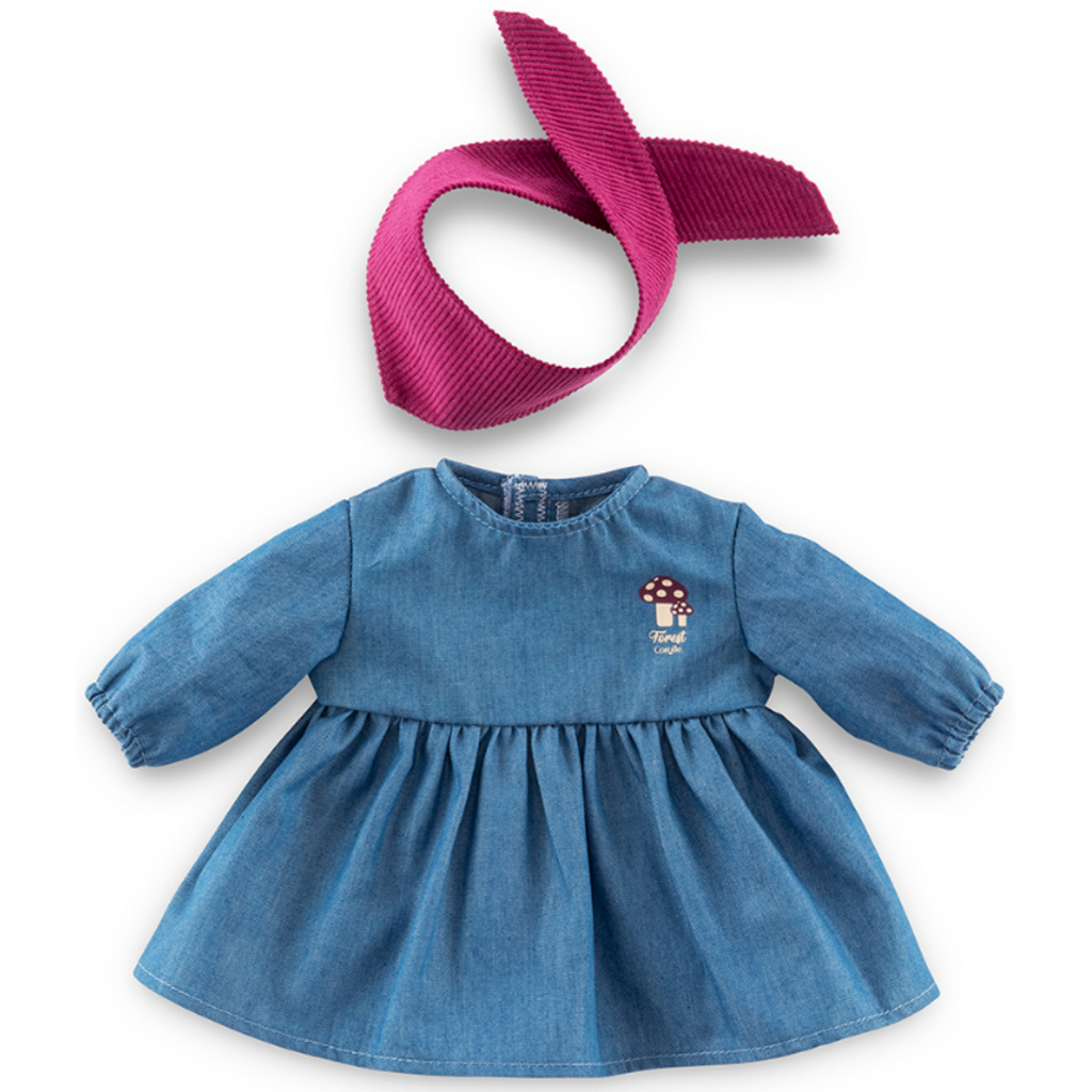 COROLLE 12" DOLL CLOTHES LONG SLEEVE DENIM DRESS & SCARF