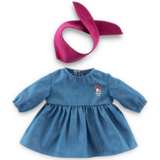 COROLLE 12" DOLL CLOTHES LONG SLEEVE DENIM DRESS & SCARF