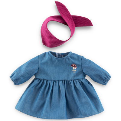 COROLLE 12" DOLL CLOTHES LONG SLEEVE DENIM DRESS & SCARF