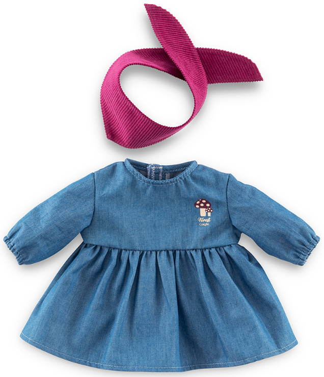 12" DOLL CLOTHES LONG SLEEVE DENIM DRESS & SCARF