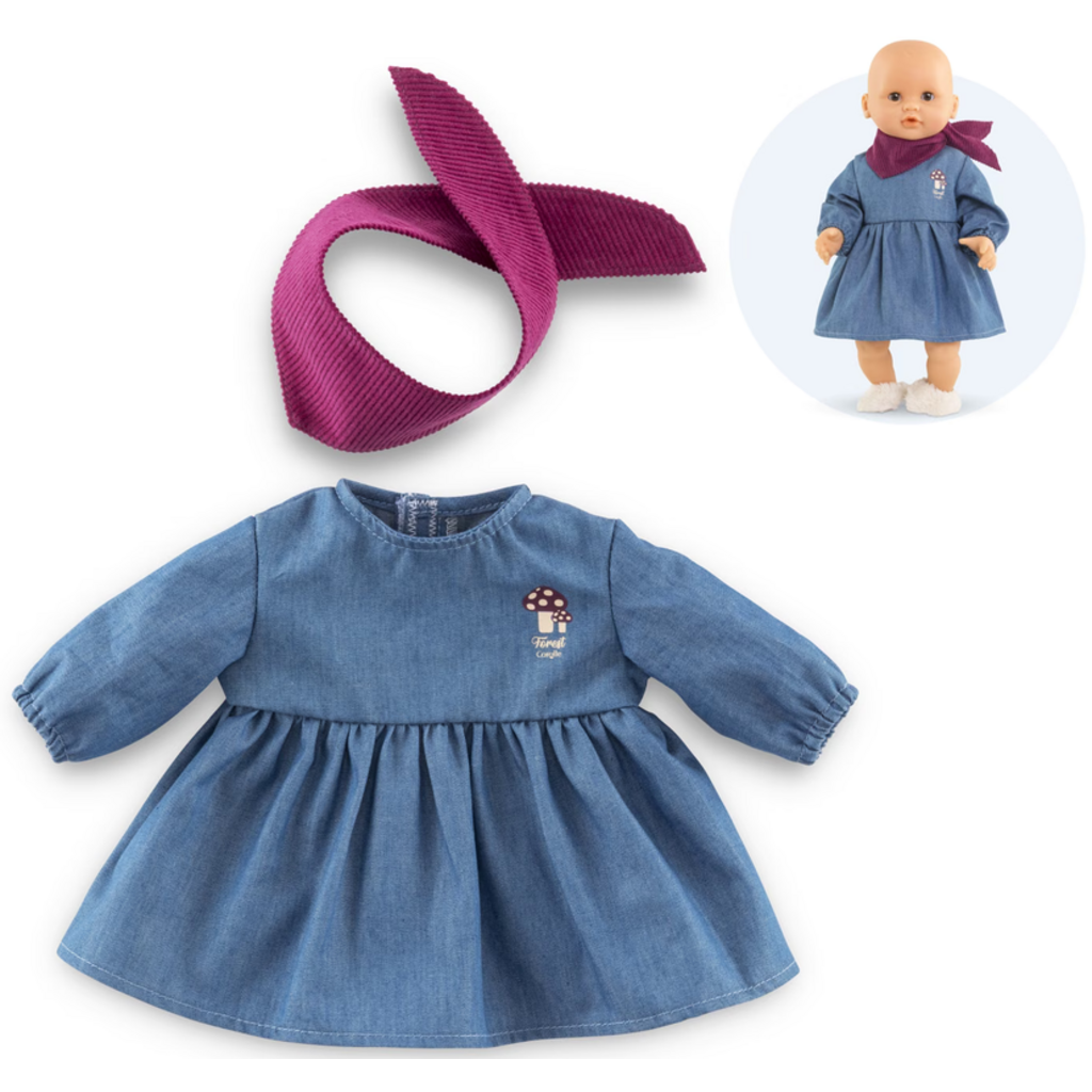 COROLLE 12" DOLL CLOTHES LONG SLEEVE DENIM DRESS & SCARF