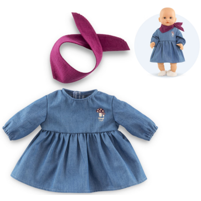 COROLLE 12" DOLL CLOTHES LONG SLEEVE DENIM DRESS & SCARF