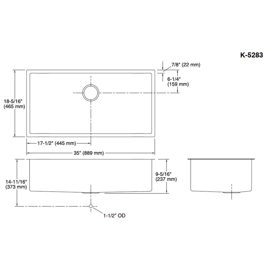 Kohler 5283 Na Strive 35 X 18 Undermount Large Single Bowl Kitchen Sink
