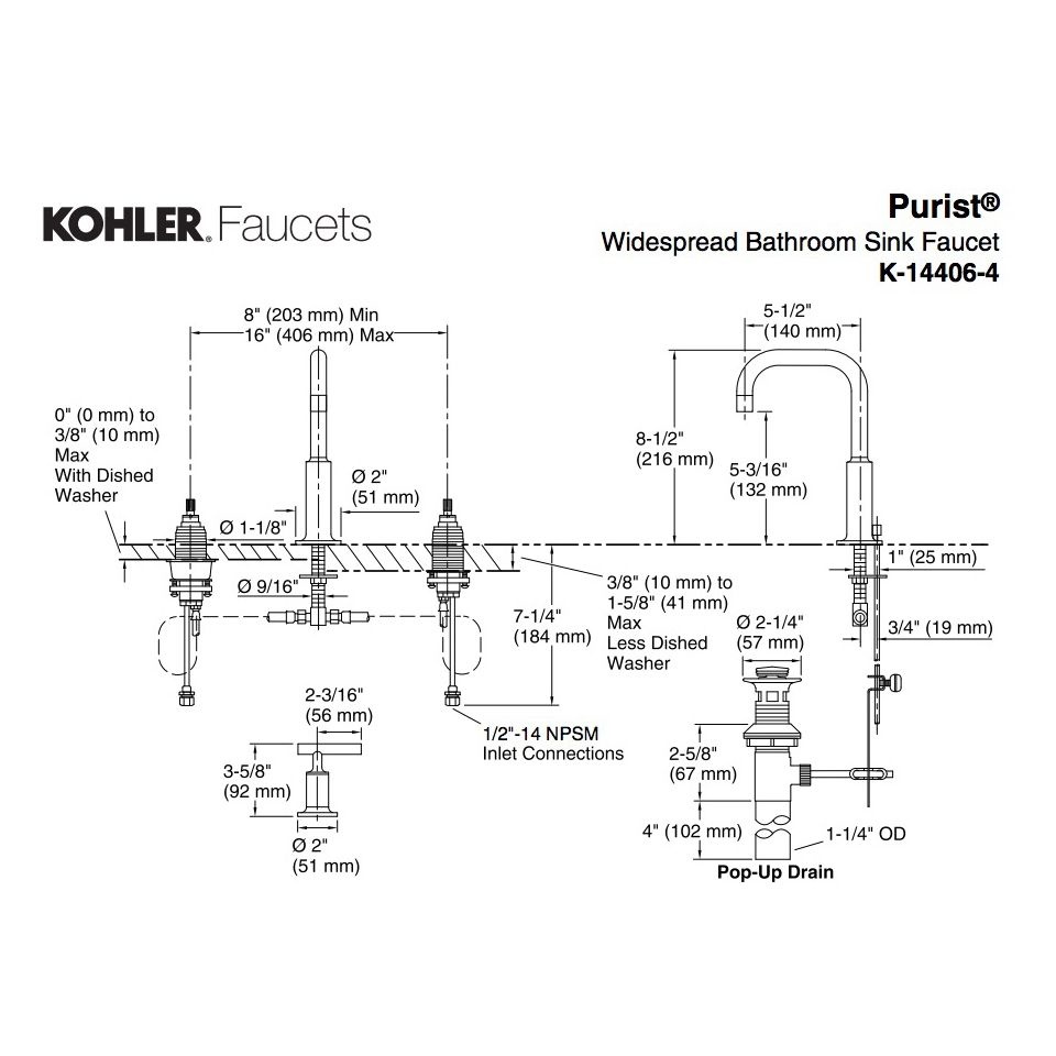 Kohler 14406 4 Bgd Purist Widespread Lavatory Faucet With Low