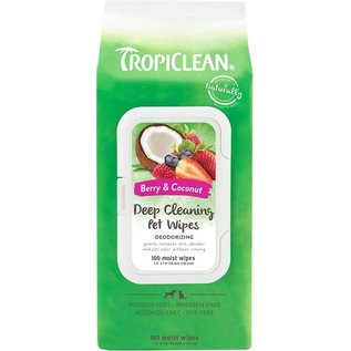 TROPICLEAN TropiClean Berry & Coconut Dog / Cat Wipes Deep Cleaning Grooming Wipes  100 Count