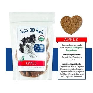 SUZIES'S CBD SUZIE'S CBD 8 OZ-4 MG APPLE HEARTS 20 PACK  FOR DOGS