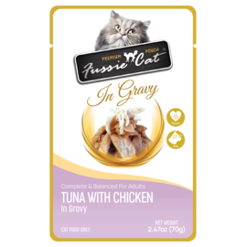 FUSSIE CAT Fussie Cat Premium Tuna with Chicken in Gravy Wet Cat Food, 2.47-oz pouch, case of 12