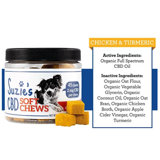 SUZIES'S CBD SUZIE'S CBD 2MG SOFT CHEWS FOR DOGS CHICKEN/TURMERIC 45 count