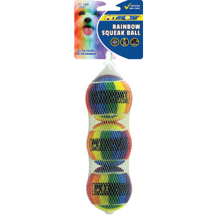 Petsport USA Rainbow Squeak Ball Dog Toy 2.5" 3pk