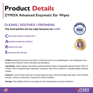 Zymox Advanced Enzymatic Ear Wipes 100ct