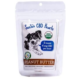 SUZIES'S CBD SUZIE'S CBD 4 mg. HEARTS PEANUT BUTTER FLAVOR 5 PACK DOGS TRIAL SIZE 2OZ.