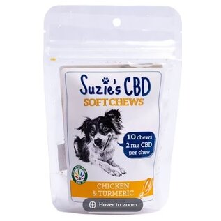 SUZIES'S CBD SUZIE'S CBD 2 mg. SOFT CHEWS CHICKEN & TUMERIC FLAVOR 10 PACK DOGS TRIAL SIZE 2OZ.