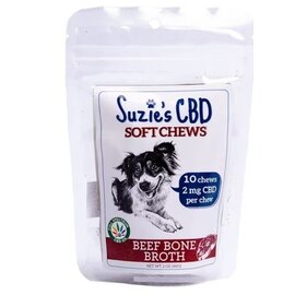 SUZIES'S CBD SUZIE'S CBD 2 mg.  SOFT CHEWS BEEF BONE BROTH FLAVOR 10 PACK DOGS TRIAL SIZE 2OZ.