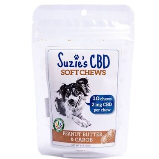 SUZIES'S CBD SUZIE'S CBD 2 mg. SOFT CHEWS PEANUT BUTTER/CAROB FLAVOR 10 PACK DOGS TRIAL SIZE 2OZ.