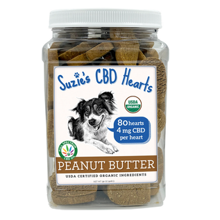 SUZIES'S CBD SUZIE'S CBD 4MG HEARTS FOR DOGS BULK 80 COUNT JAR/ 32OZ.