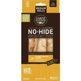 EARTH ANIMAL Earth Animal Dog No-Hide Medium Rolls Natural Rawhide Alternative Peanut Butter  Chew, 3 pack