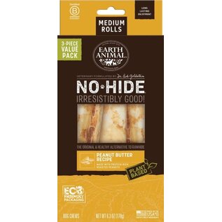 EARTH ANIMAL Earth Animal Dog No-Hide Medium Rolls Natural Rawhide Alternative Peanut Butter  Chew, 3 pack
