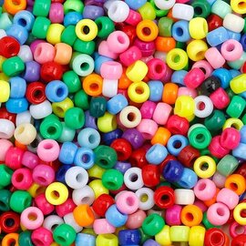 TARA LIMITED Round Plastic Pony Beads Asst. Colors 9mm x 6mm w/ 4mm hole 3oz Bag