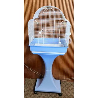 Beige "Aurora" bird cage with support on wheels - 51x35x129cm