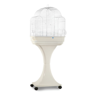 White "Aurora" bird cage with support on wheels - 51x35x129cm