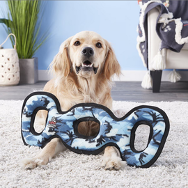 VIP TUFFY'S Tuffy's Ultimate 3-Way Tug Squeaky Plush Dog Toy, Camo Blue