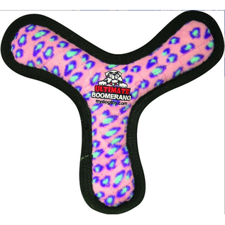 Tuffy's Ultimate Bowmerang Squeaky Plush Dog Toy, Pink Leopard