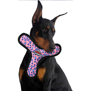 Tuffy's Ultimate Bowmerang Squeaky Plush Dog Toy, Pink Leopard
