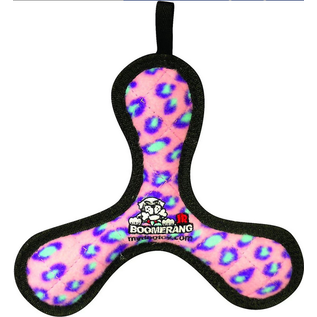Tuffy's Junior Bowmerang Squeaky Plush Dog Toy, Pink Leopard