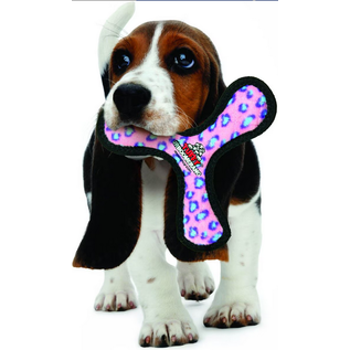 Tuffy's Junior Bowmerang Squeaky Plush Dog Toy, Pink Leopard